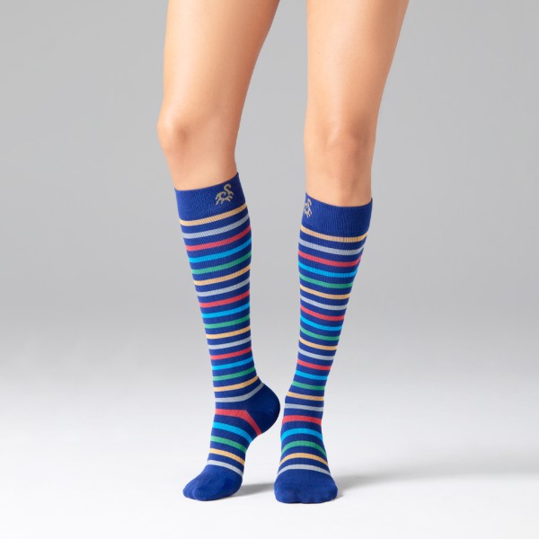 Solidea Gambaletti STRIPE GAME MERIDIAN, Colore BLU CINA. Calze a compressione graduata 15/21 mmHg Art. 0639A0