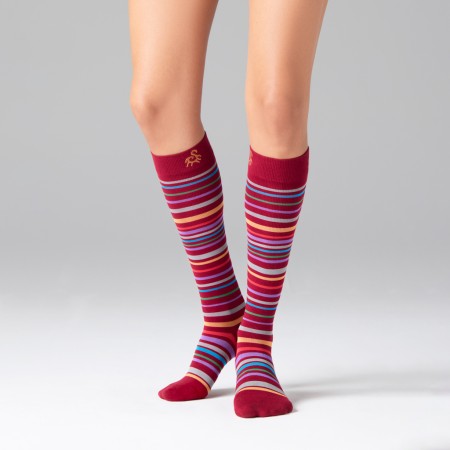 1 - Solidea Gambaletti STRIPE GAME ORION, Colore RUBINO. Calze a compressione graduata 15/21 mmHg Art. 0638A0