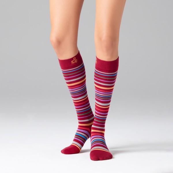 Solidea Gambaletti STRIPE GAME ORION, Colore RUBINO. Calze a compressione graduata 15/21 mmHg Art. 0638A0