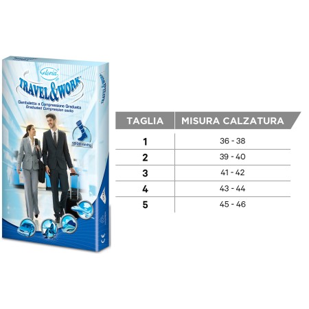 1 - Gloria Med TRAVEL WORK 15, Calze a Compressione Graduata, Blu, 15-20 mmHg, Gambaletti Unisex da Viaggio e Lavoro Colore Sabb