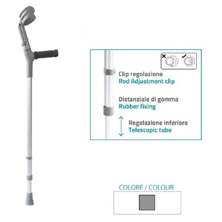 1 - Orione Stampelle in Lega Leggera Regolabili, Alluminio, Altezza 73-97 cm, Impugnatura Ergonomica, Puntale Antiscivolo, Capac